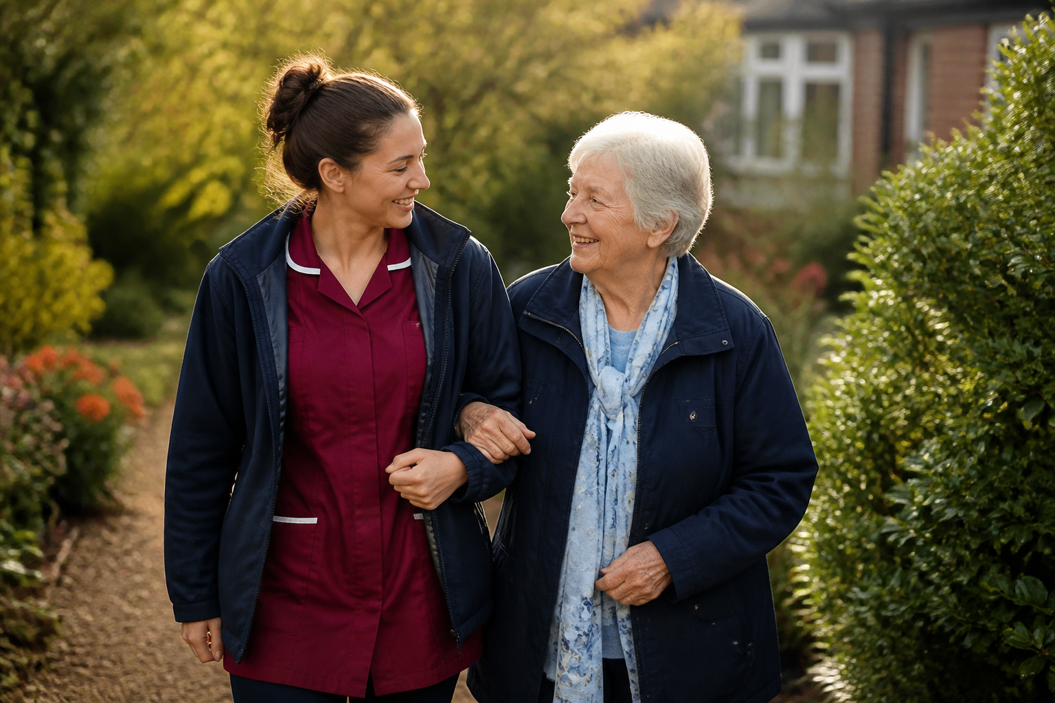 A Care Together carer walking with a client